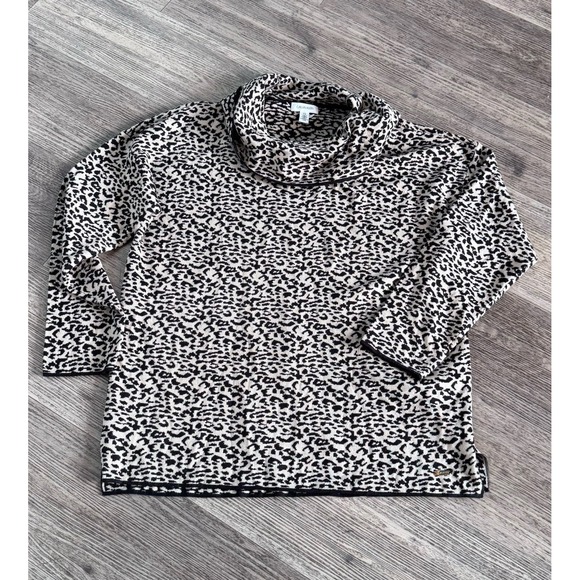 Calvin Klein Sweaters - Calvin Klein Leopard Print Black White Cowl Neck Hi-Low Sweater Tunic Women's L